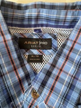 Ariat Pro Light Blue Plaid Button-Down with Orange Stripe